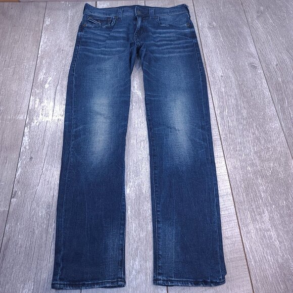 True Religion Jeans Mens 31x34 Blue Geno Relaxed Slim Fit Flap Denim Mid Rise - Picture 2 of 10